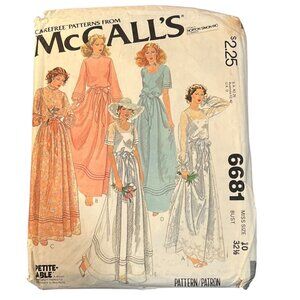 Vintage McCalls 6681 Bridal Dress Sewing Pattern Misses Size 10 Bust 32 1/2